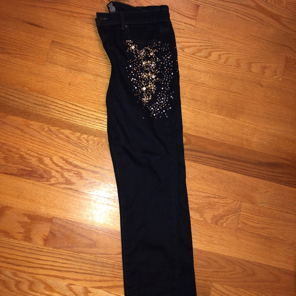 NWT Cache straight leg rhinestone jeans